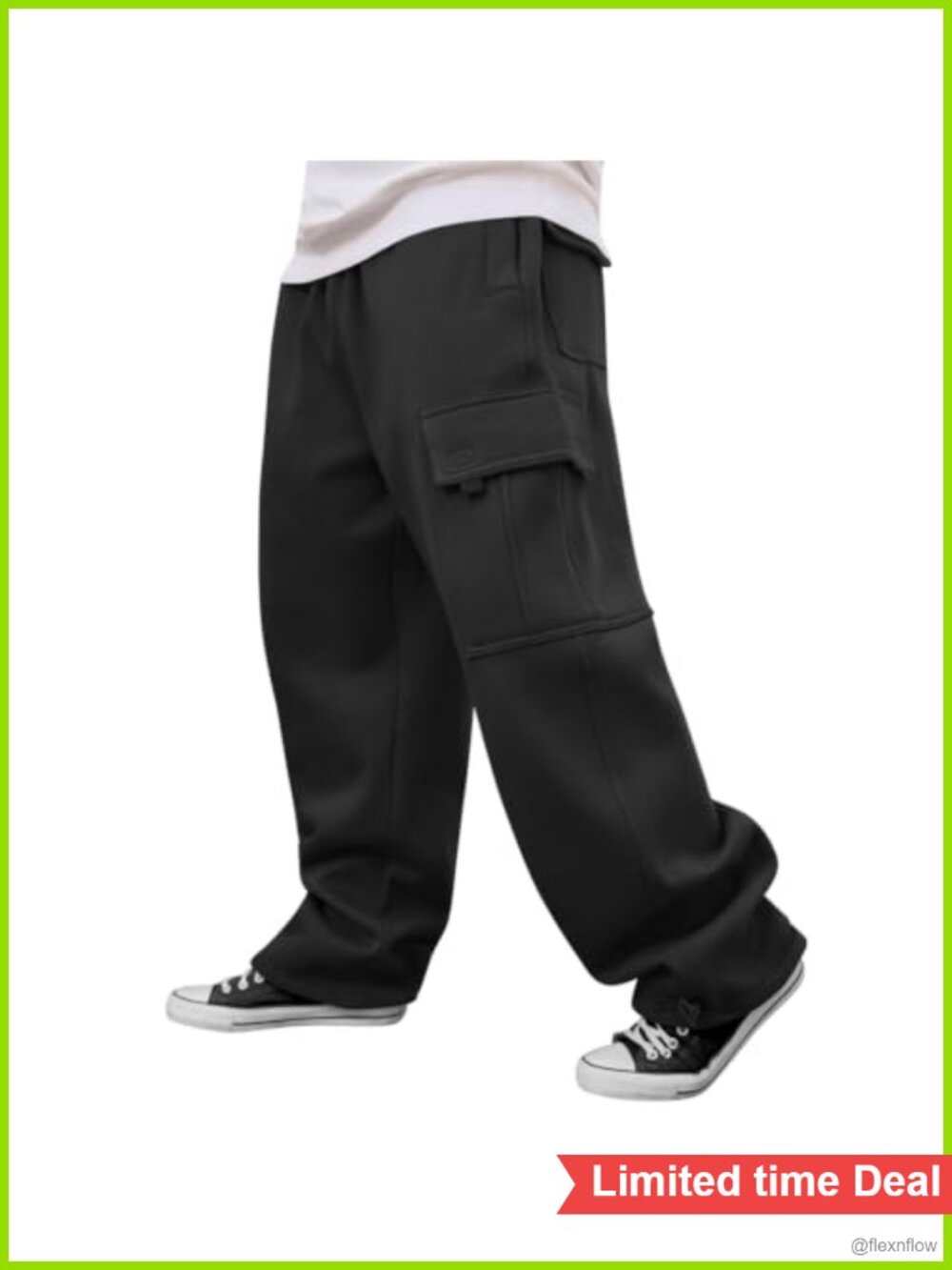 Men's Heavyweight Fleece Cargo Sweatpants Loose Fit Thick